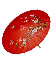 Rød rispapir parasol