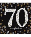 16 flotte 70 års fødselsdag servietter med sort, guld og sølv motiv