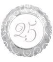 Rund folieballon med 25 år i sølv, 43 cm.