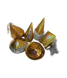 Stor pakke med 72 pap partyhatte i guld