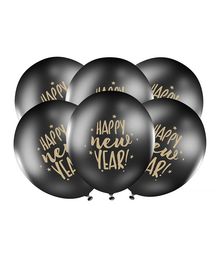 Sorte balloner med Happy New Year i guld med stjerner