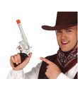 Flot sølvfarvet revolver i plastik til Cowboy udklædningen. 