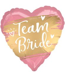 Lyserød hjerteballon med Team Bride guld motiv