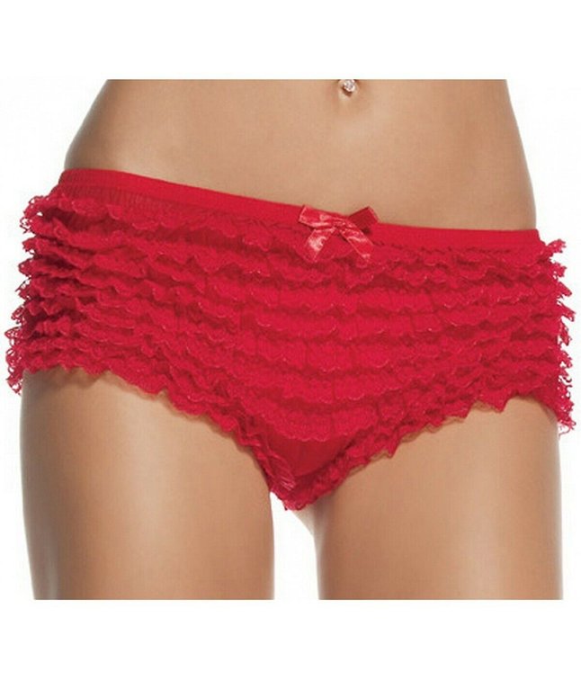 Vackra röda hotpants med volanger.