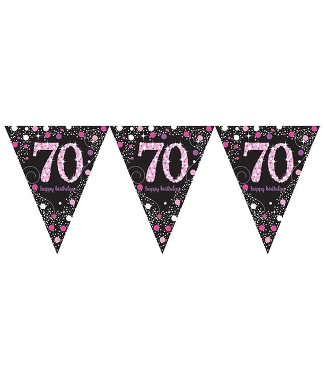 Flot pink vimpelguirlande med 70 års flag