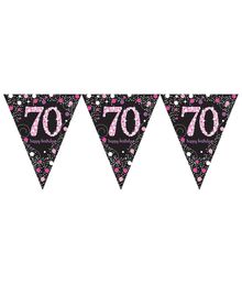 Flot pink vimpelguirlande med 70 års flag