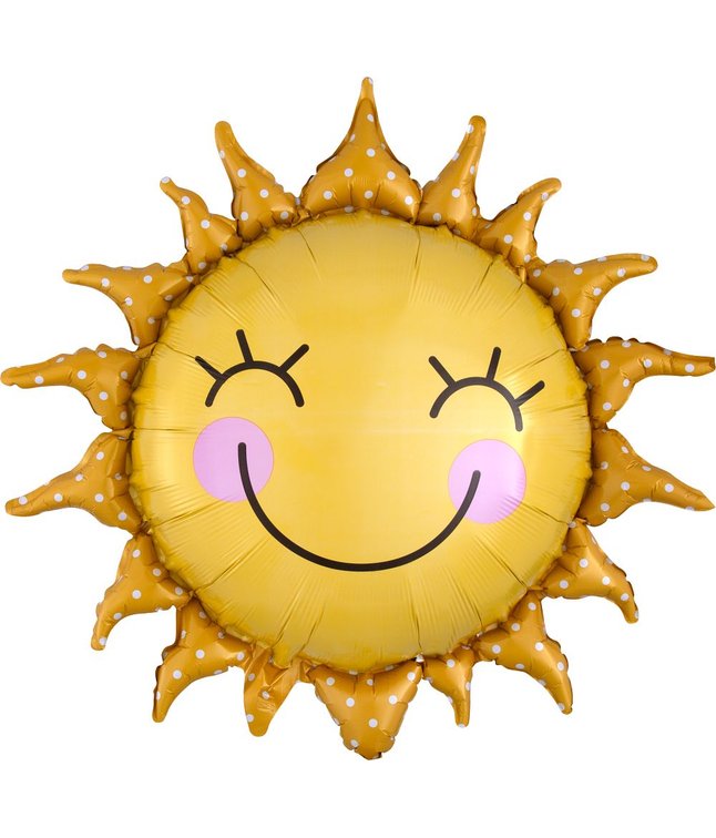 Flot stor folieballon med smilende sol.