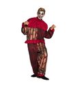 Uhyggeligt klovne kostume med blodigt jumpsuit og krave.