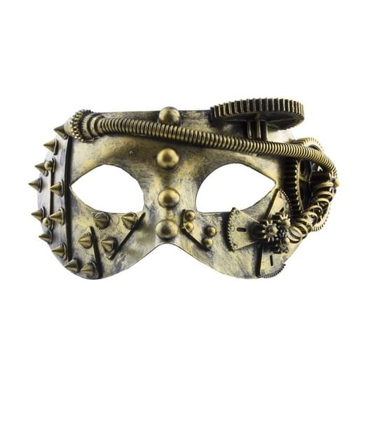 Steampunk halvmaske med tandhjul og slanger. 