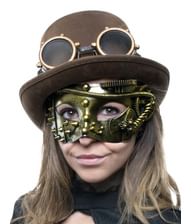 Steampunk halvmaske med tandhjul og slanger. 