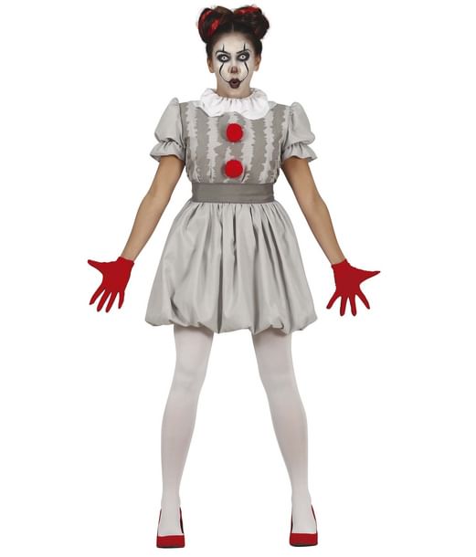 Grå klovn kostume.
