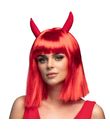 Rød djævle paryk med horn.