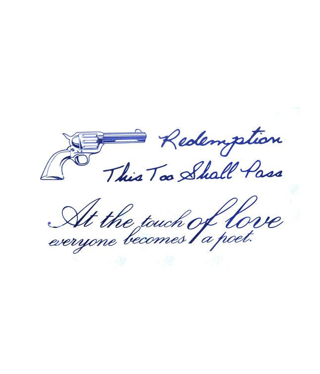 Revolver og citat tattoo
