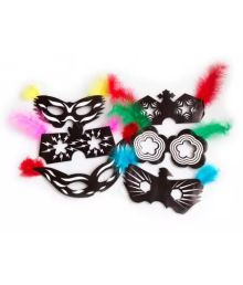 Fastelavn halvmaske m fjer 6 stk Fastelavn halvmaske m fjer 6 stk