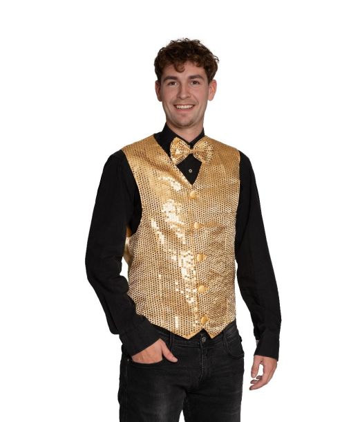 Guld pailletvest og butterfly M