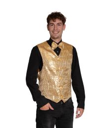 Guld pailletvest og butterfly M