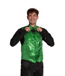 Grøn pailletvest og butterfly XL