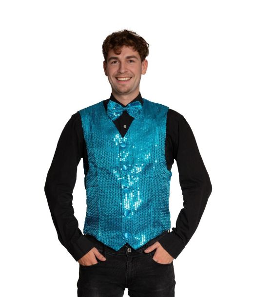 Turkis pailletvest og butterfly S