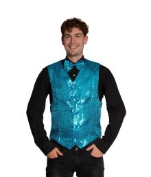 Turkis pailletvest og butterfly S