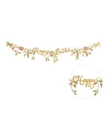 Happy Birthday banner i guld och rosa