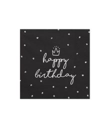 Svarta Happy Birthday servetter, 20 st