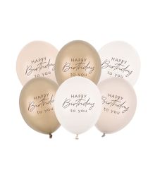 Happy Birthbay ballonger beige mix, 6 st