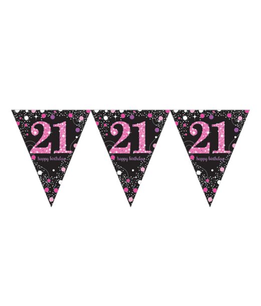 Vimpelguirlande 21 år Pink Sparkling 