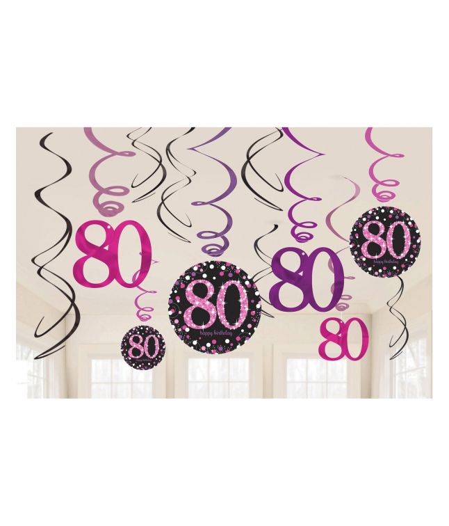 Loftspiraler sparkling 80 år pink