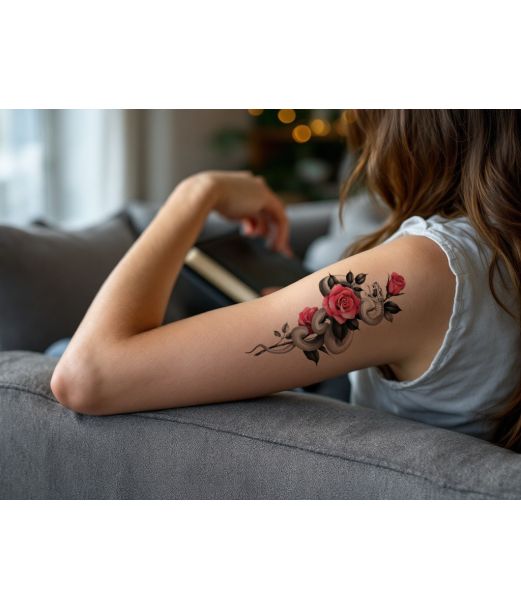 Slange og rose tatoveringer