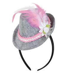 Mini tyrolerhat med pink bånd og fjer