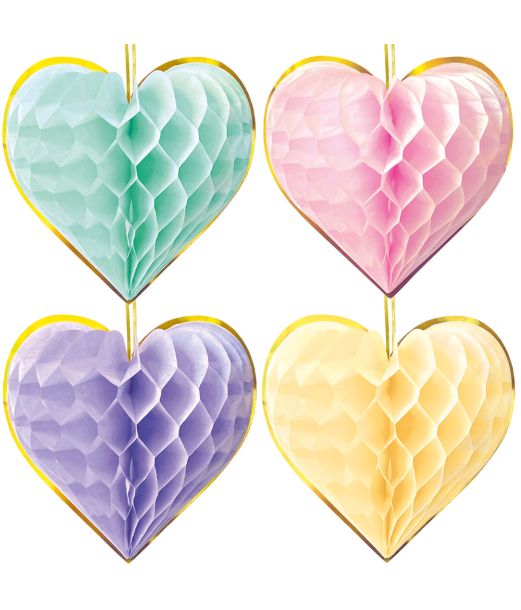 Honeycombs hjerter 4 stk. pastel