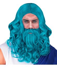 Blå Neptunus peruk och skägg