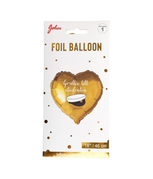 Folieballon hjerte ''grattis till studenten'' 46cm