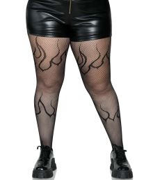 Flame fisknätstights, plus size