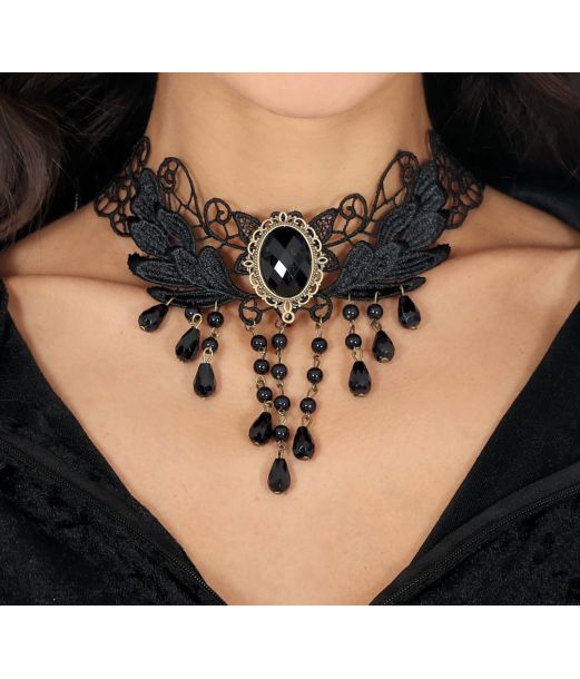 Choker med blade og sorte sten