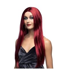 Lång slät peruk, mahogny