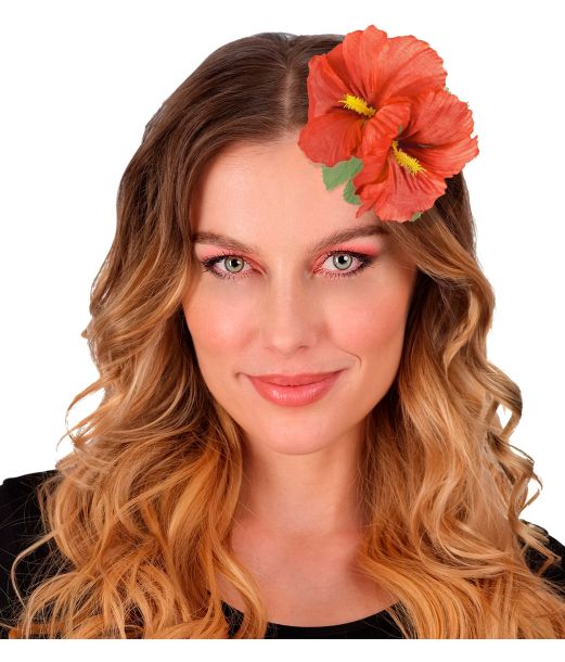 Hawaiiblomst, rød m/ hårclip