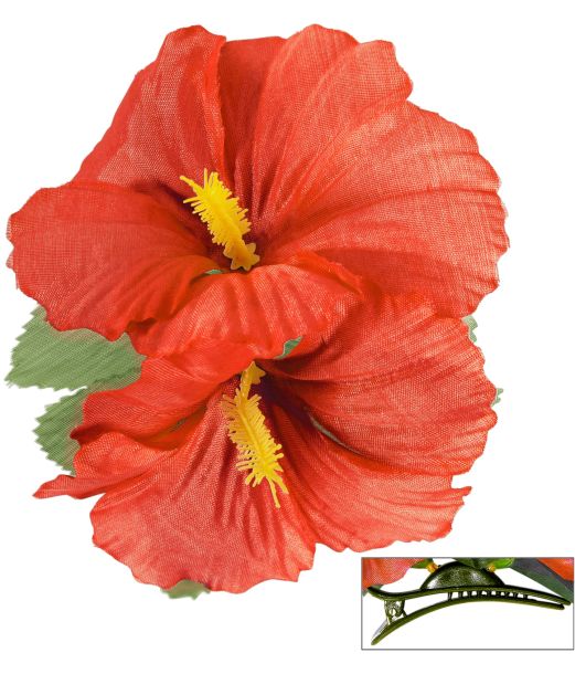 Hawaiiblomst, rød m/ hårclip