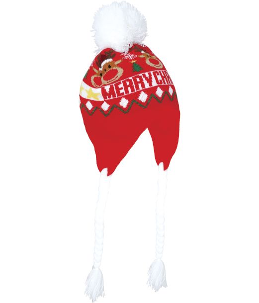 Julehue i rød m. hvide fletninger 