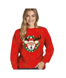 Rød glitter juletrøje m. rensdyr M (str.38) 