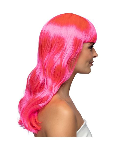 Flot hot pink paryk med langt hår.