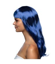 Flot blå paryk med langt hår.
