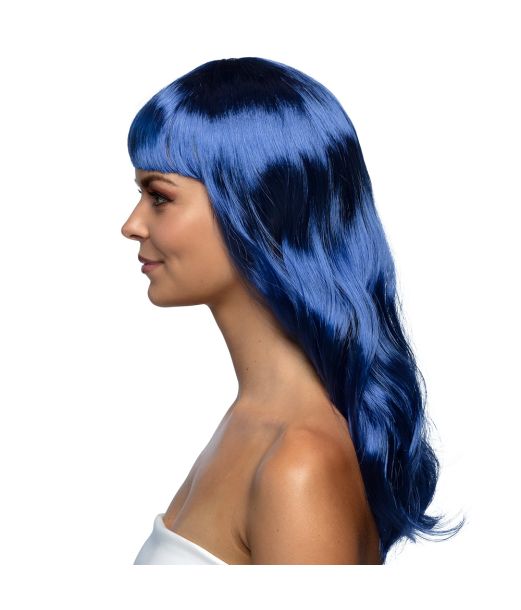 Flot blå paryk med langt hår.
