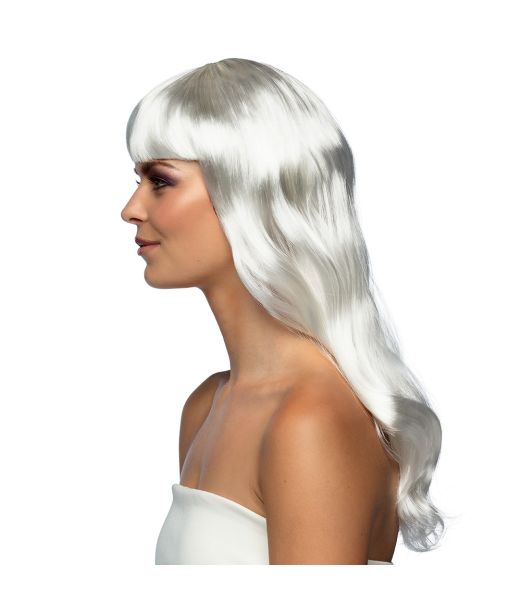 Flot hvid paryk med langt hår.
