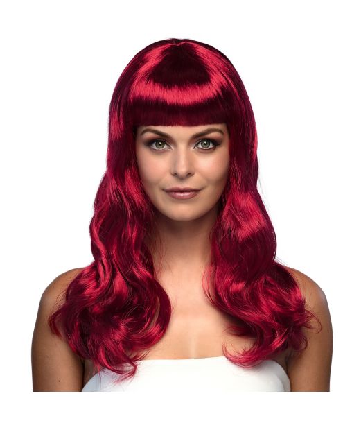 Flot rubin rød paryk med langt hår.