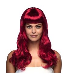 Flot rubin rød paryk med langt hår.