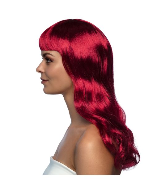 Flot rubin rød paryk med langt hår.