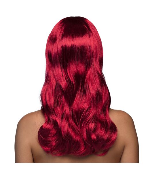 Flot rubin rød paryk med langt hår.