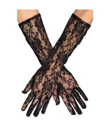 Svarta långa spetshandskar