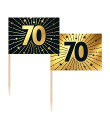 Guld/sort kageflag 70, 50 stk 